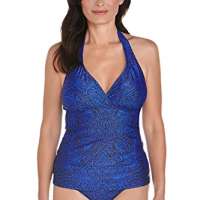 Coolibar Women’s UV Protective 50 Plus Halter Tankini – Blue Floral Motif