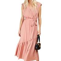 Coral Rose Check Mock Wrap Midi Dress