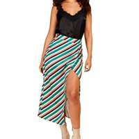 Little Mistress Stripe Mock Wrap Midi Skirt