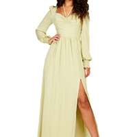 Chartreuse Check Tie Neck Maxi Dress