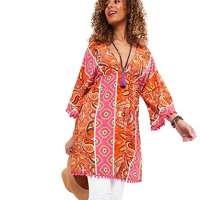 Joe Browns Pom Pom Trim Kimono Sleeve Tiered Hem Kaftan Tunic Dress Multi