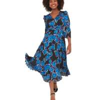 Joe Browns Women’s Belted Oversized Floral Plisse Pleated Midaxi Dress