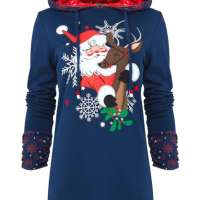 Joe Browns Women’s Festive Novelty Santa Graphic Contrast Pattern Hoodie Hooded Sweatshirt